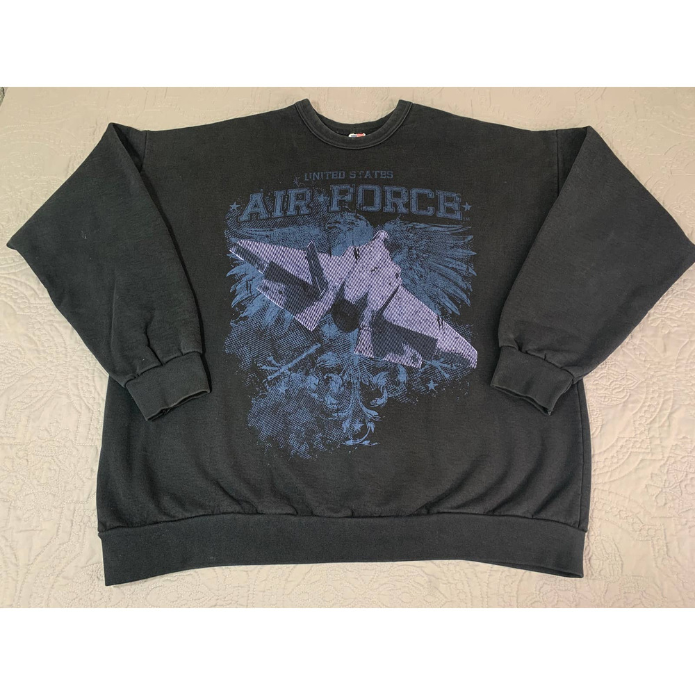 Vintage Air Force Sweater Men 2XL Pullover Sweat Shirt Crew Neck Black Jet Plane